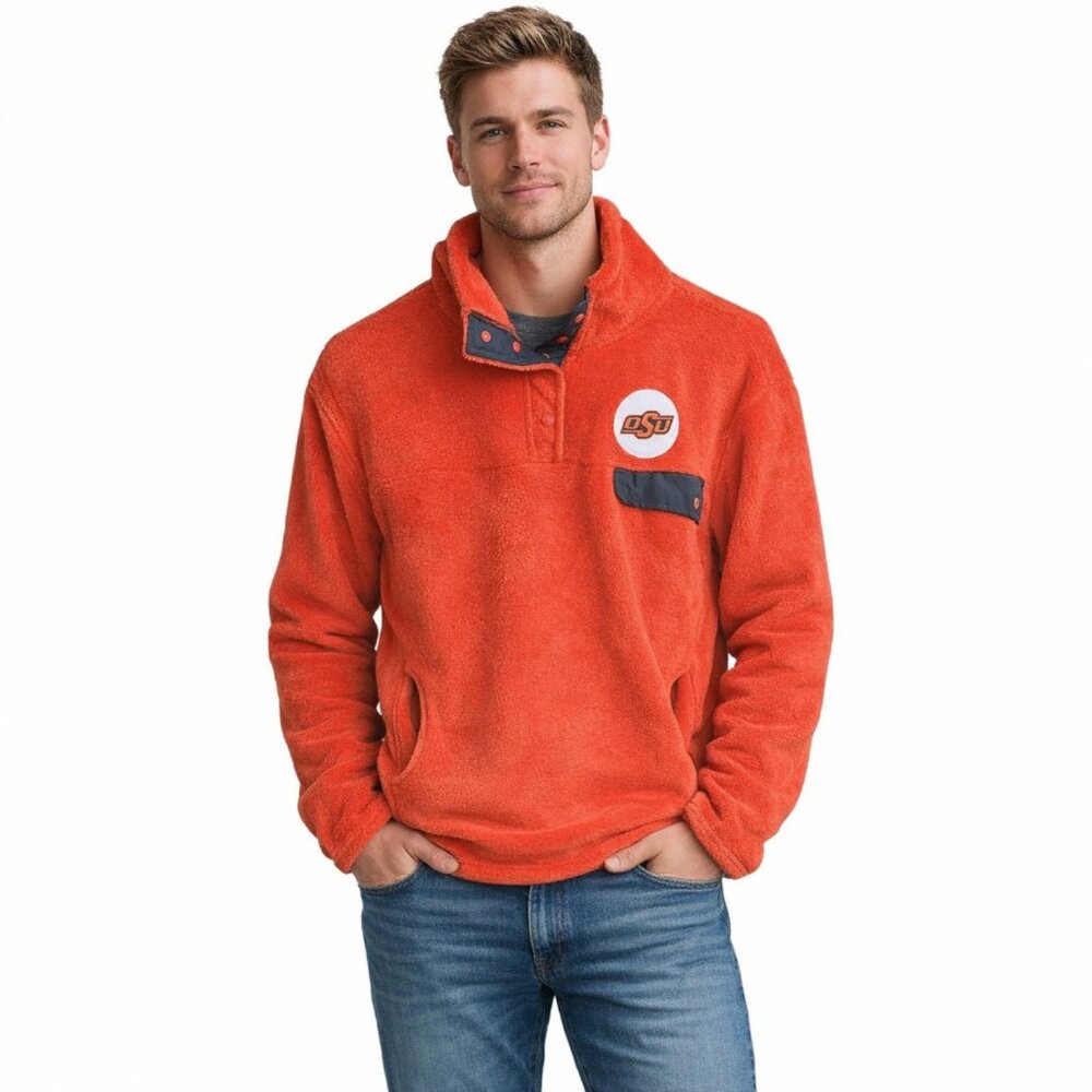 Oklahoma State University Fleece Pullover Jacket Men’s XL Orange Snap Collar OSU